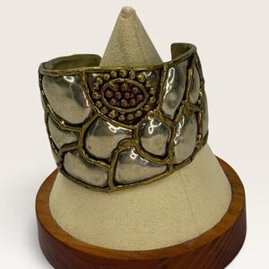 Mixed Metal Hammered Cobblestone Cuff Bracelet Two Tone Boho Statement Boho Y2K